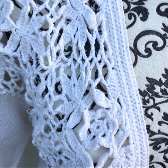 Vintage 90s Erika White Floral Crochet Cardigan Sweater Cotton Ramie L Cottage - Picture 8 of 12